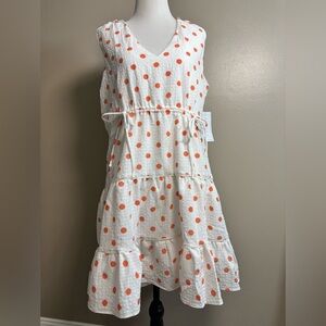 Bleecker 126 Orange Polka Dot Sleeveless Babydoll Dress Size 10 NWT